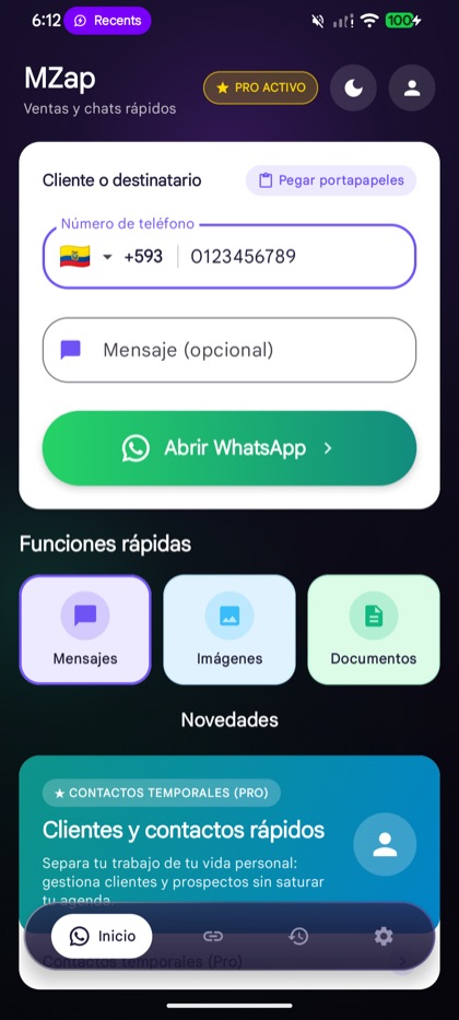 Pantalla principal de MZap