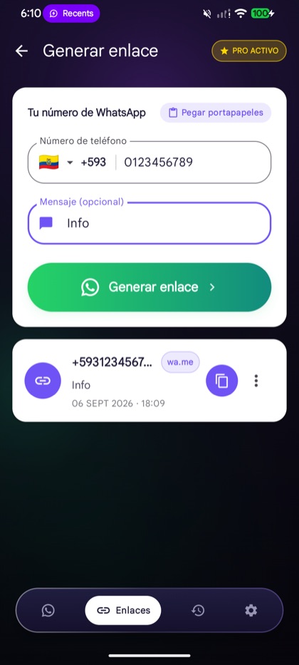 Pantalla de enlaces de MZap